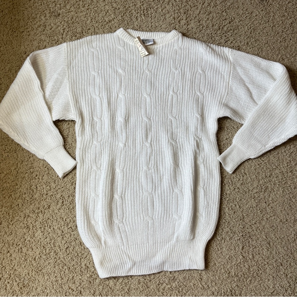 Vintage NWT SEARS White Knit Sweater Women's Size Large / 16? Cozy Grandma Core